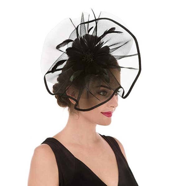 Donad Net Feather Fascinator Big Headband Clip Wedding Bridal Tea Party Church Hat